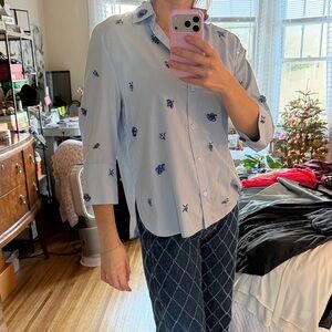 Zara Light Blue Shirt with Navy Floral Accents